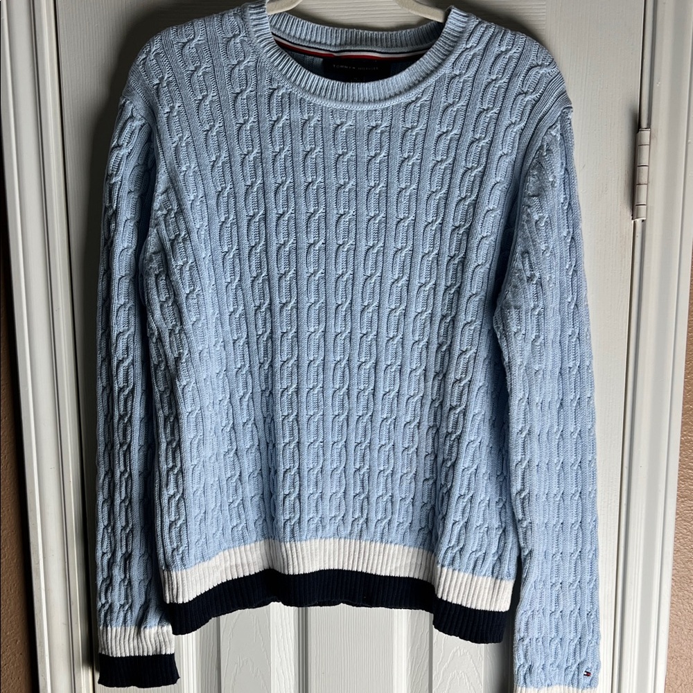 Tommy Hilfiger Light Blue Cable Knit Crewneck Sweater